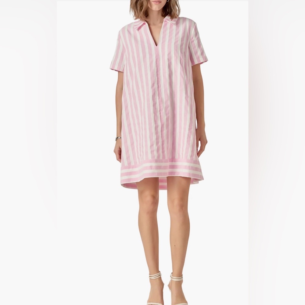 Pink & White Stripe Short Sleeve Shift Dress
